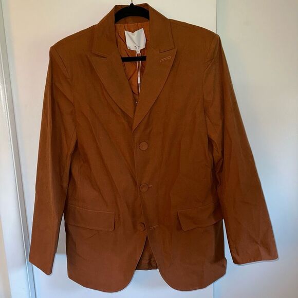Tibi Arun Suiting Spring Blazer Jacket Oak Brown Size 8 NWT - Picture 1 of 13
